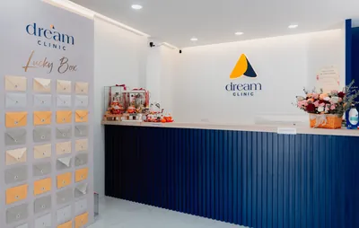 Dream Clinic reception counter with navy panelling